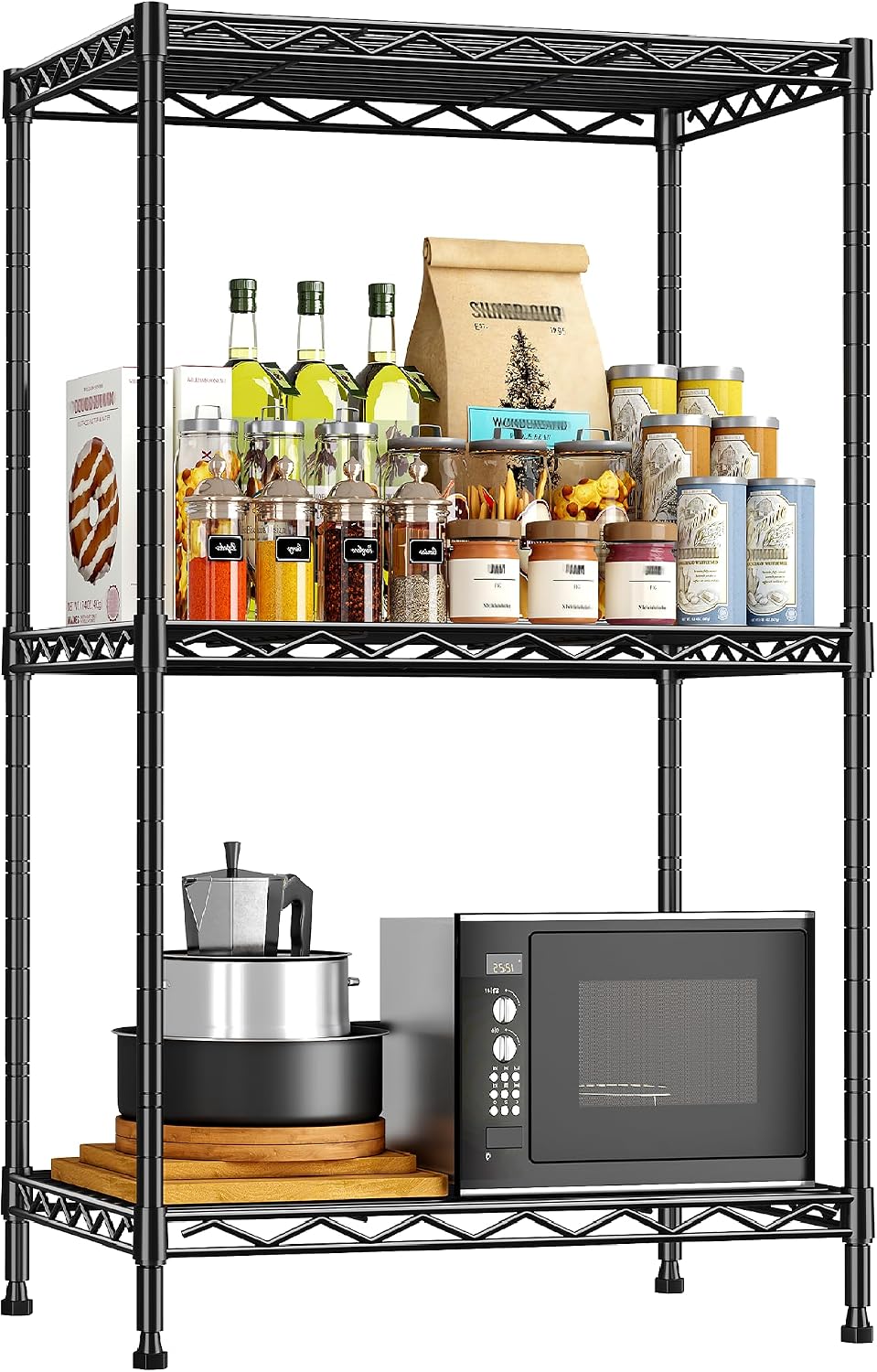 3-Tier 450LBS Adjustable Wire Shelving Unit for Kitchen, Black