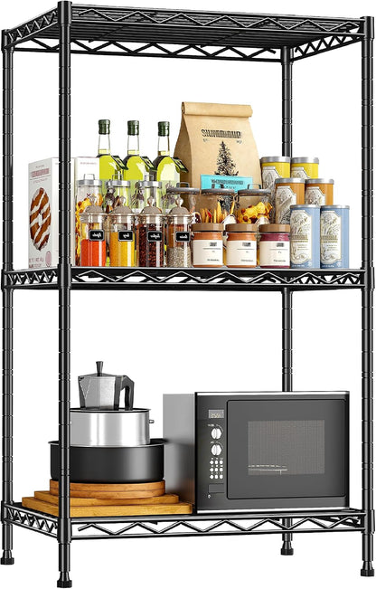 3-Tier 450LBS Adjustable Wire Shelving Unit for Kitchen, Black