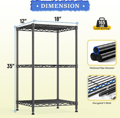 3-Tier 450LBS Adjustable Wire Shelving Unit for Kitchen, Black