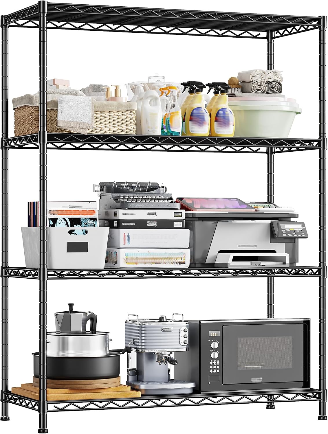 3-Tier 450LBS Adjustable Wire Shelving Unit for Kitchen, Black