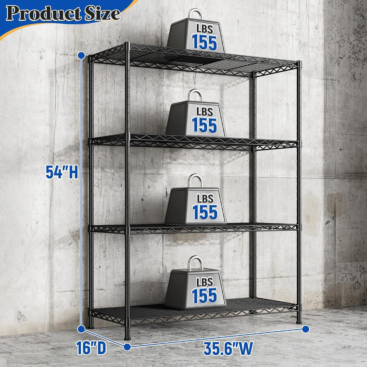 3-Tier 450LBS Adjustable Wire Shelving Unit for Kitchen, Black