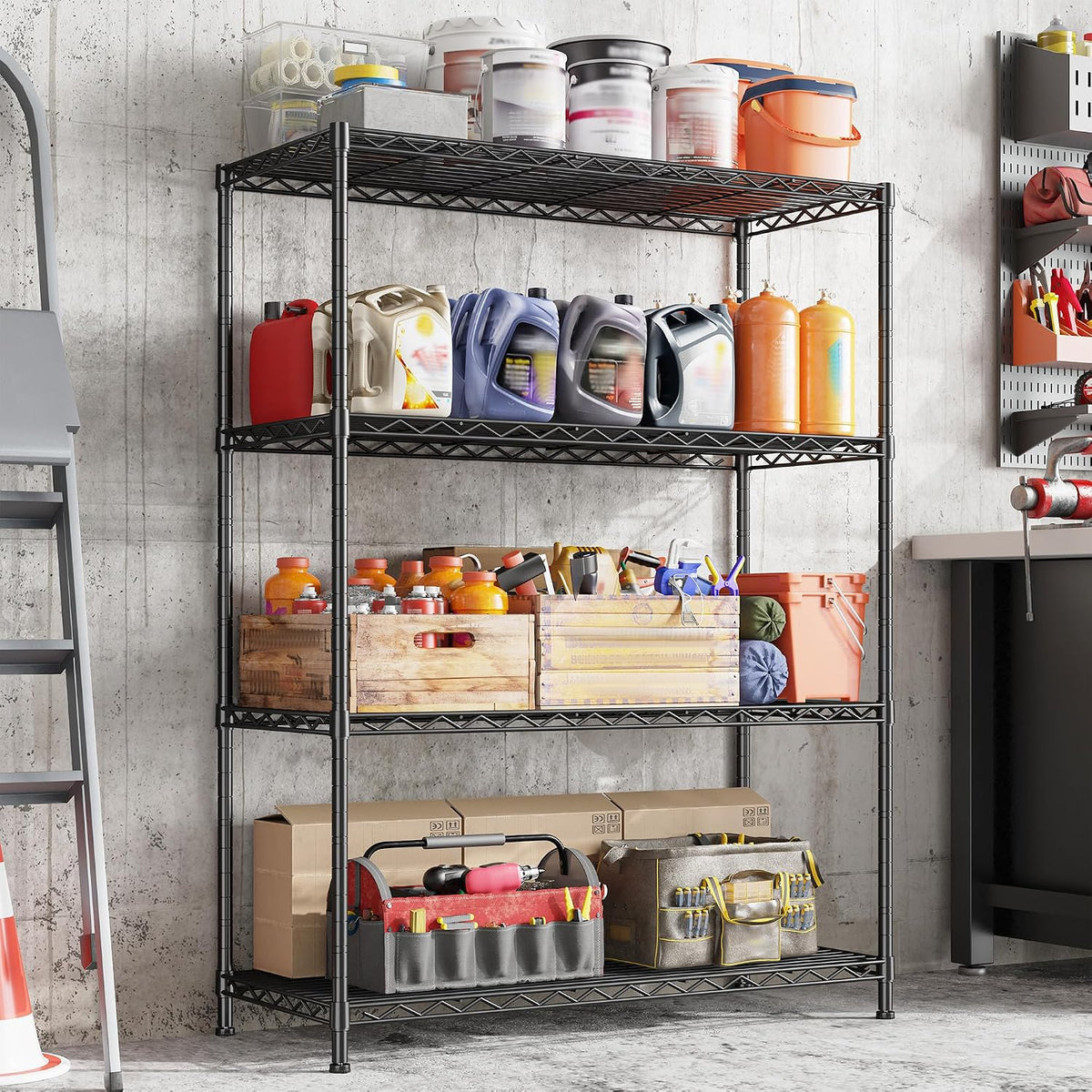 3-Tier 450LBS Adjustable Wire Shelving Unit for Kitchen, Black