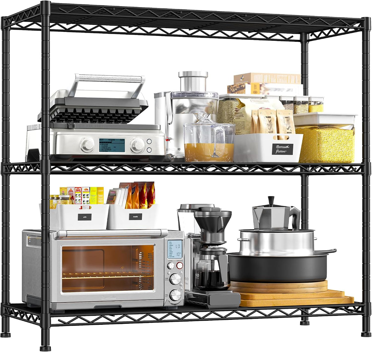 3-Tier 450LBS Adjustable Wire Shelving Unit for Kitchen, Black