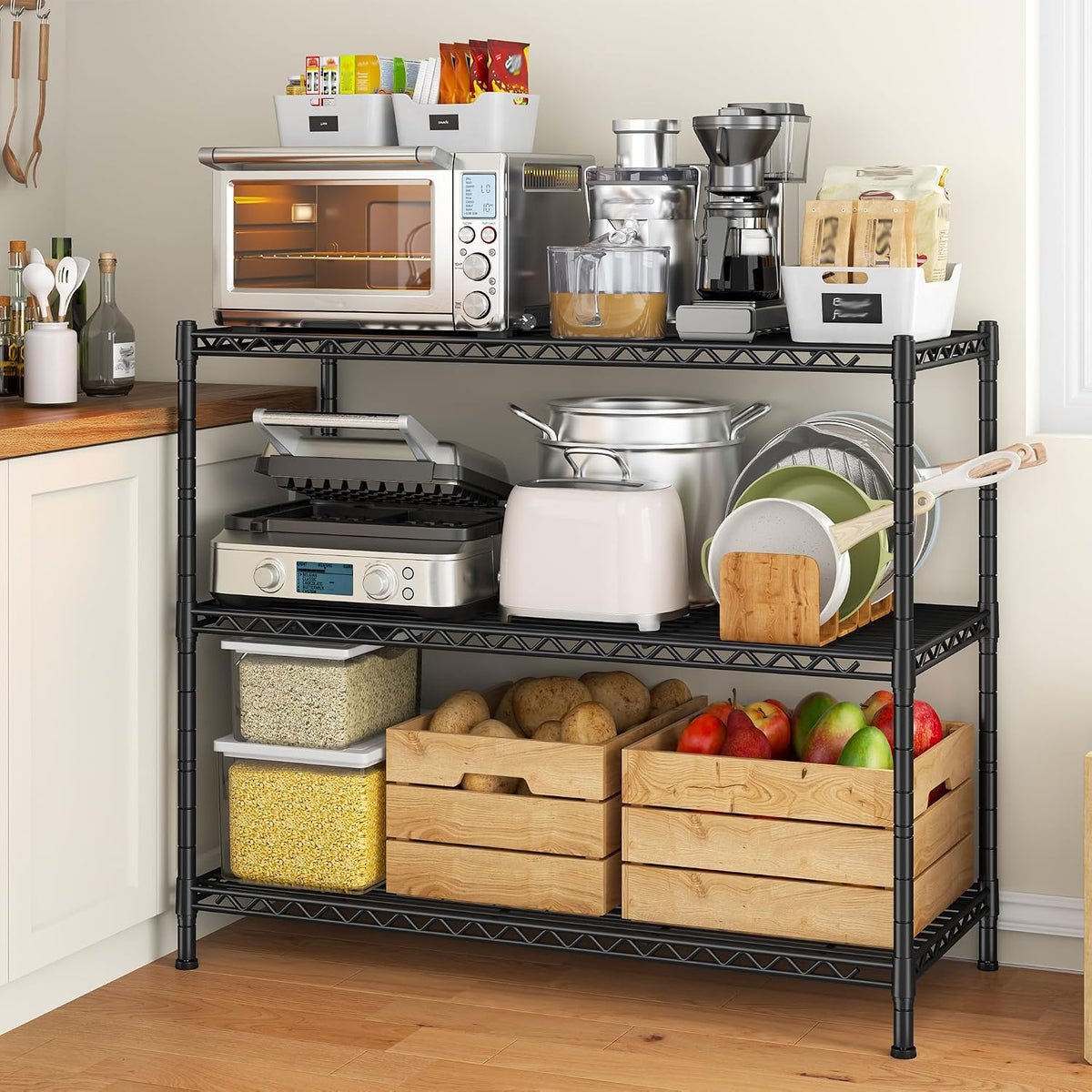 3-Tier 450LBS Adjustable Wire Shelving Unit for Kitchen, Black