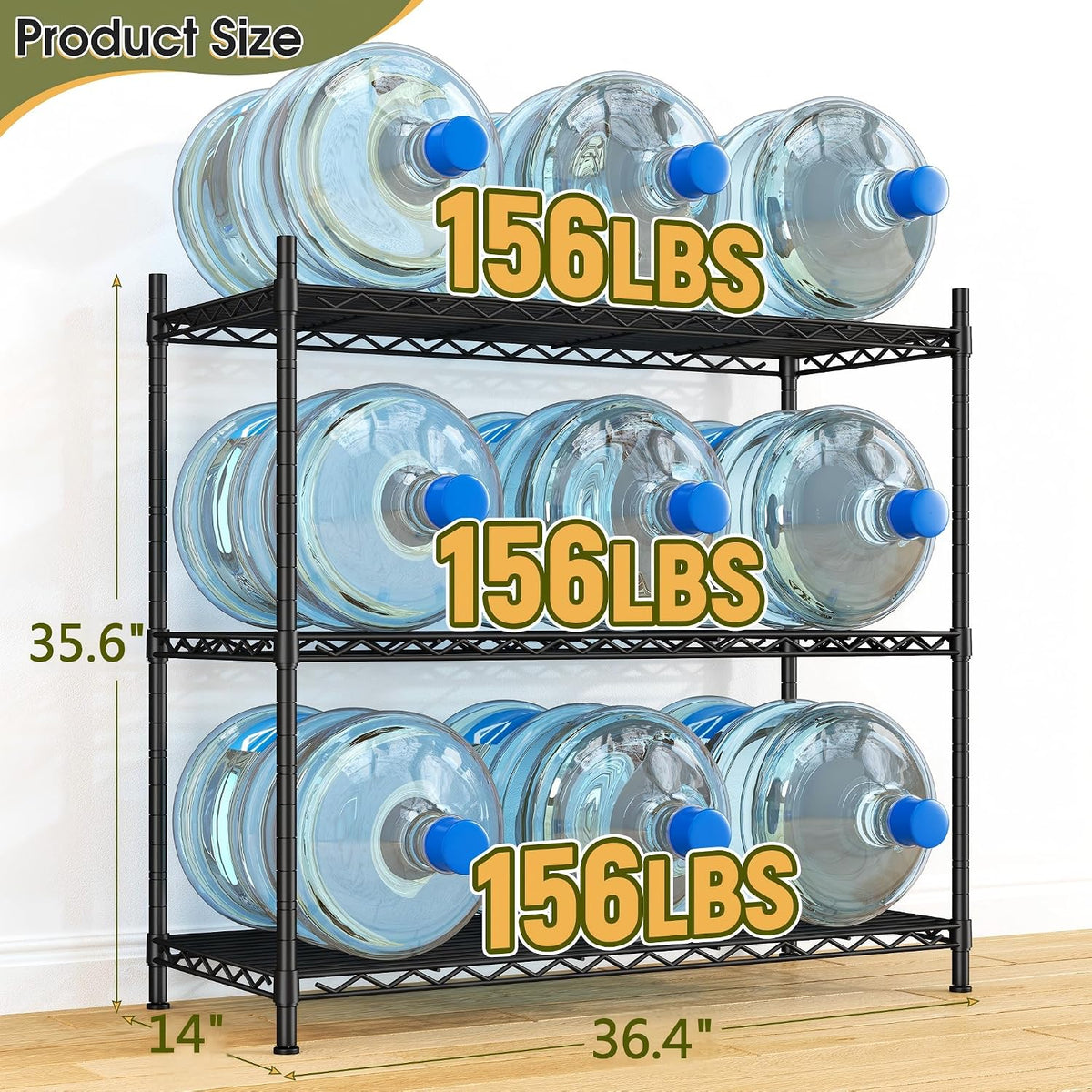 3-Tier 450LBS Adjustable Wire Shelving Unit for Kitchen, Black