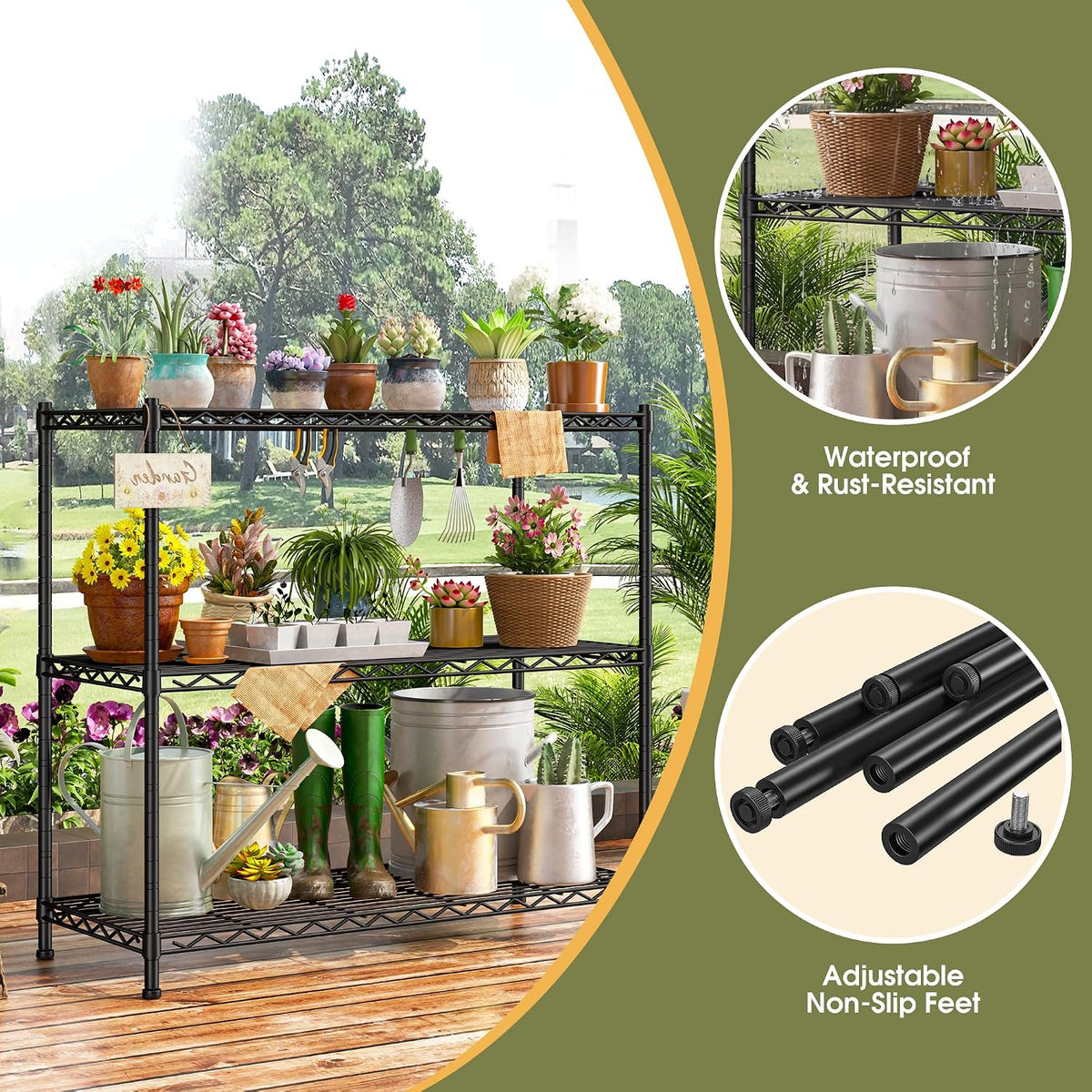 3-Tier 450LBS Adjustable Wire Shelving Unit for Kitchen, Black