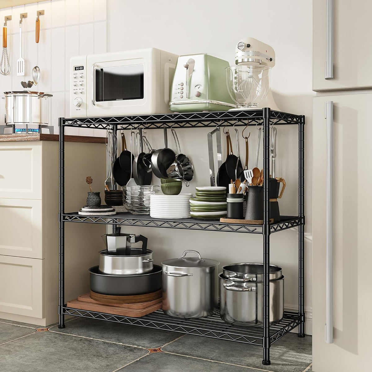 3-Tier 450LBS Adjustable Wire Shelving Unit for Kitchen, Black