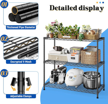 3-Tier 450LBS Adjustable Wire Shelving Unit for Kitchen, Black