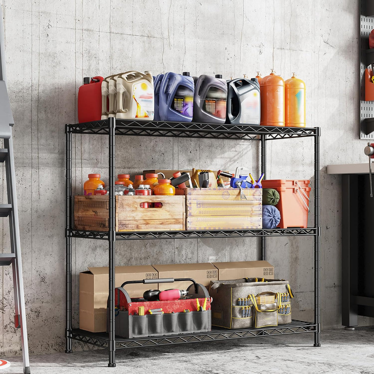 3-Tier 450LBS Adjustable Wire Shelving Unit for Kitchen, Black