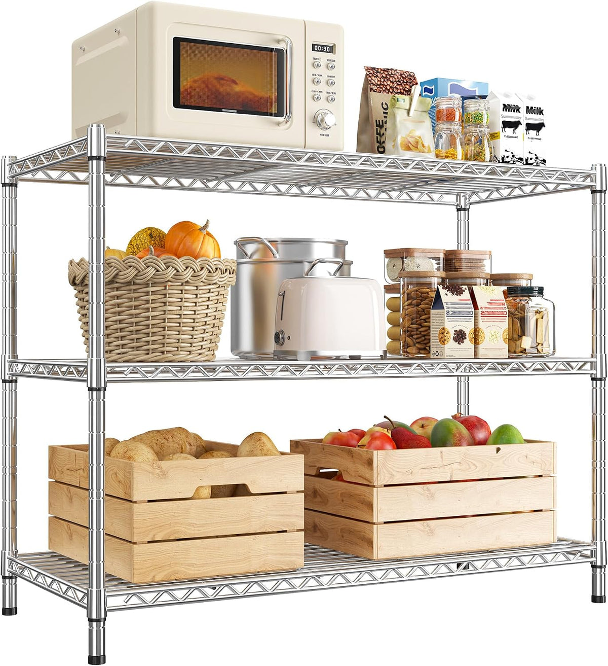 3-Tier 450LBS Adjustable Wire Shelving Unit for Kitchen, Black