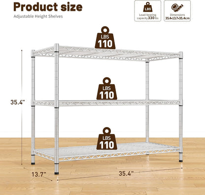 3-Tier 450LBS Adjustable Wire Shelving Unit for Kitchen, Black