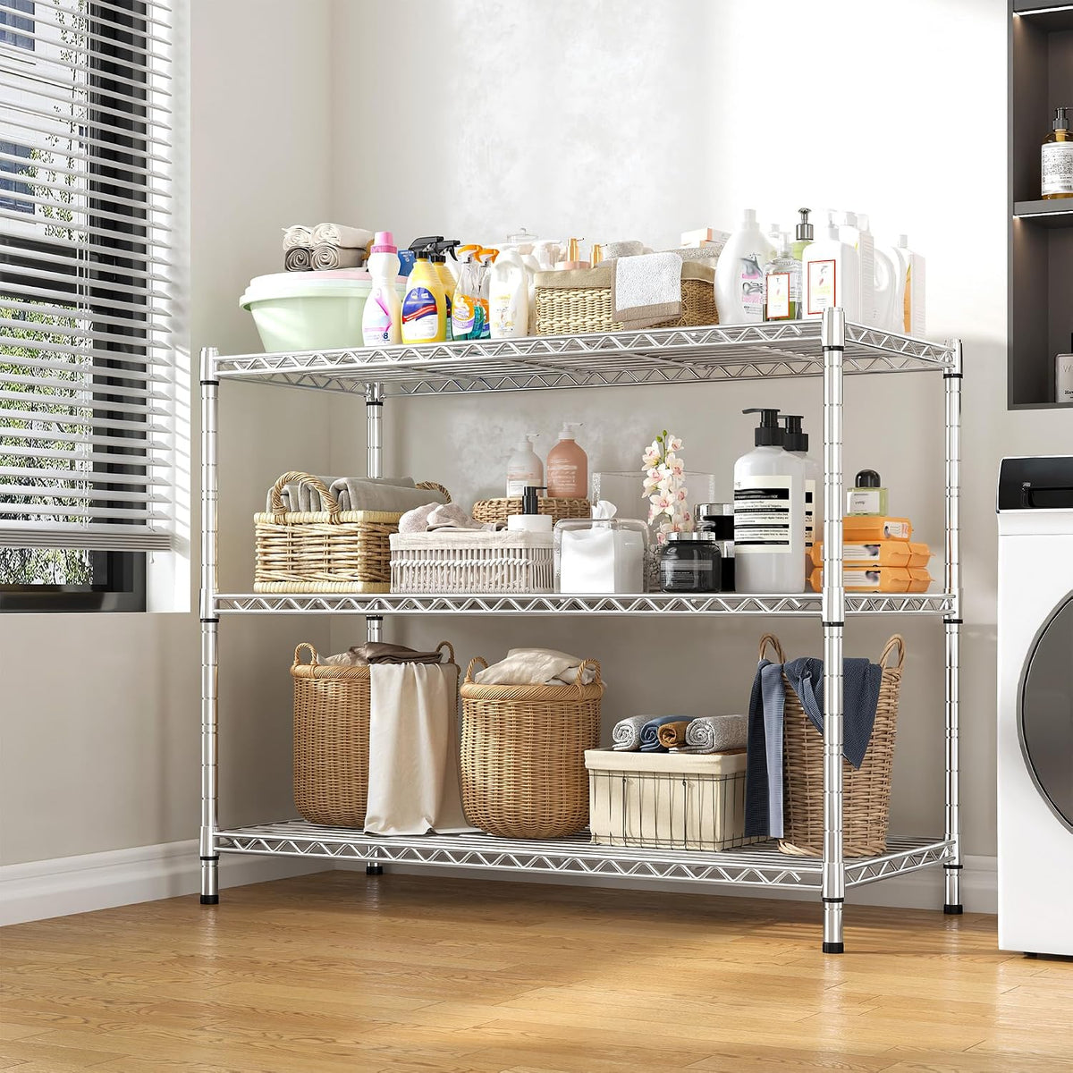 3-Tier 450LBS Adjustable Wire Shelving Unit for Kitchen, Black
