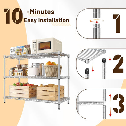 3-Tier 450LBS Adjustable Wire Shelving Unit for Kitchen, Black