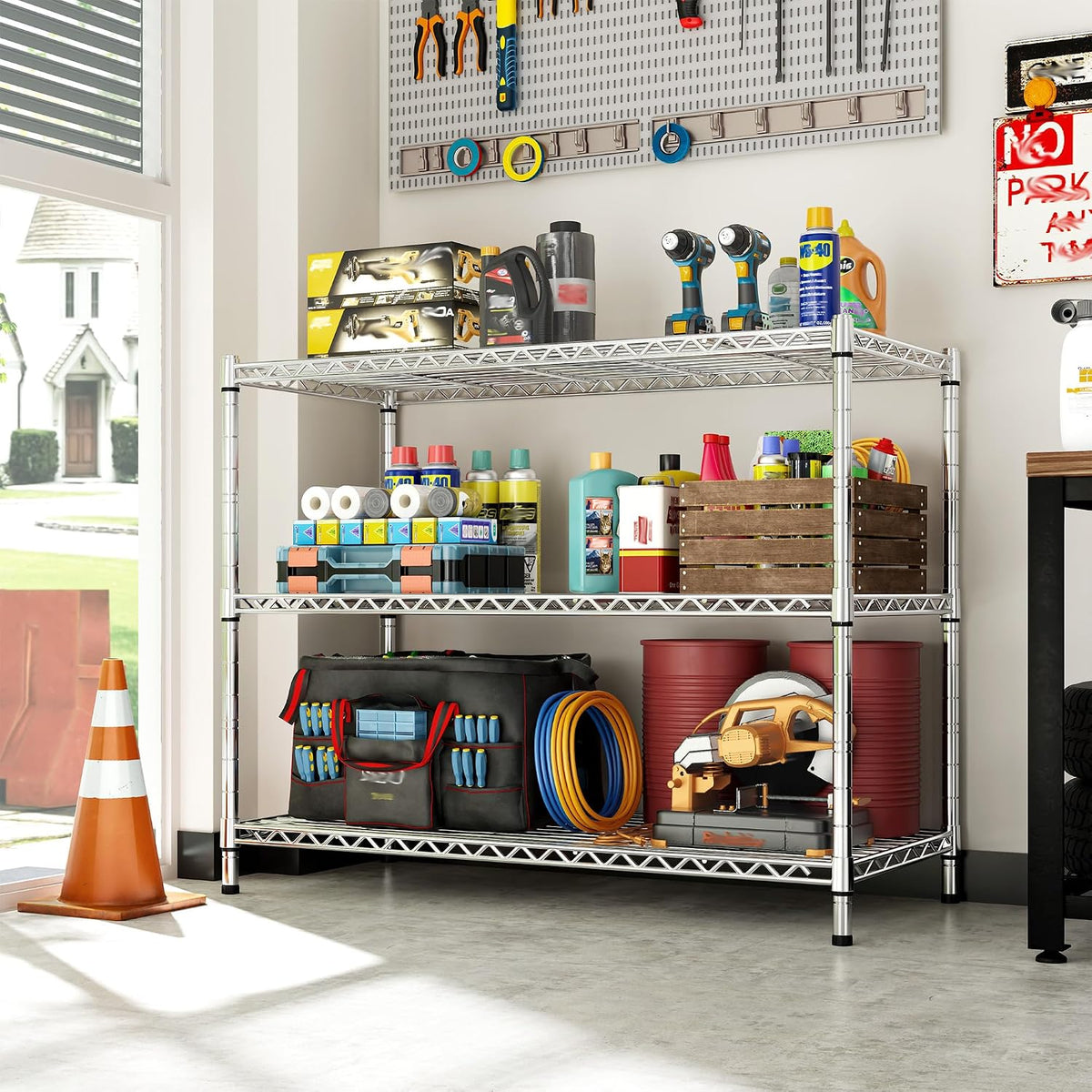 3-Tier 450LBS Adjustable Wire Shelving Unit for Kitchen, Black