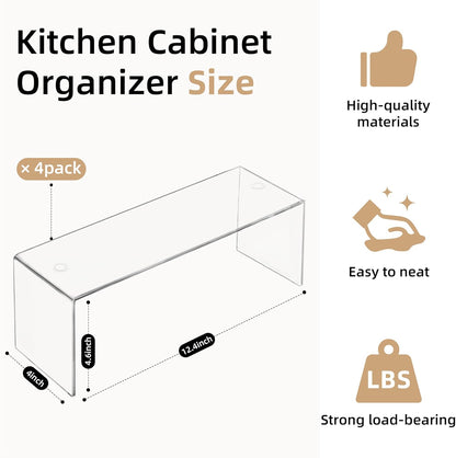 Cabinet Organizer Shelf, Acrylic Kitchen Counter Shelves Organizer, Spice Rack for Dishes, Spices, Soda Cans and Bottles（12.4 x 4 x 4.6 inch）