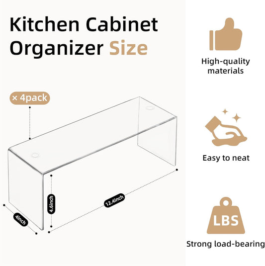 Cabinet Organizer Shelf, Acrylic Kitchen Counter Shelves Organizer, Spice Rack for Dishes, Spices, Soda Cans and Bottles（12.4 x 4 x 4.6 inch）
