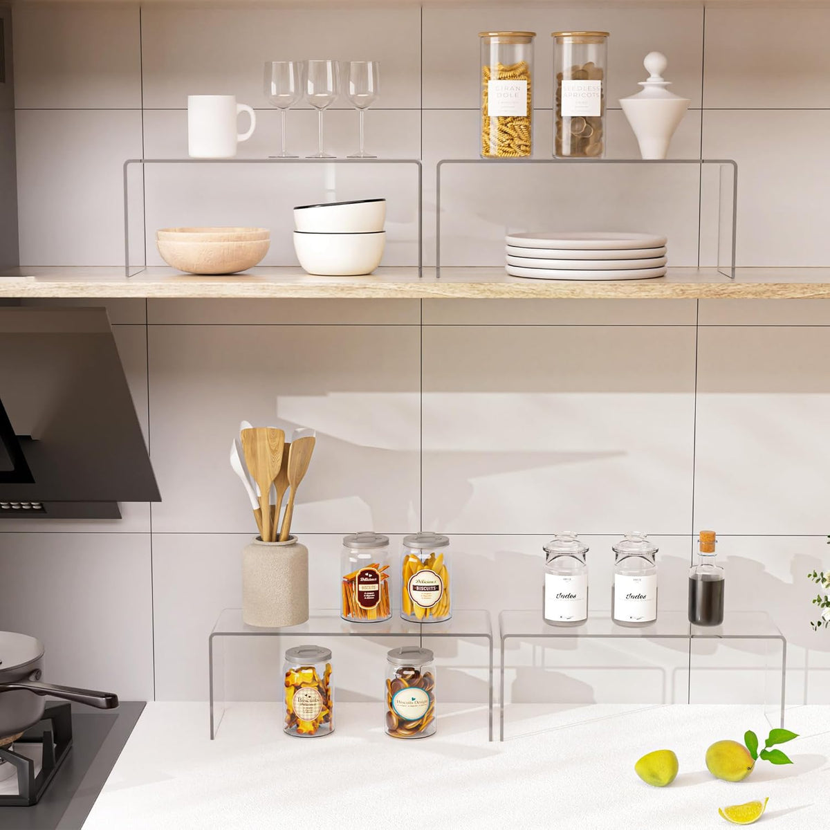 Cabinet Organizer Shelf, Acrylic Kitchen Counter Shelves Organizer, Spice Rack for Dishes, Spices, Soda Cans and Bottles（12.4 x 4 x 4.6 inch）
