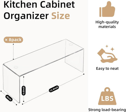 Cabinet Organizer Shelf, Acrylic Kitchen Counter Shelves Organizer, Spice Rack for Dishes, Spices, Soda Cans and Bottles（12.4 x 4 x 4.6 inch）