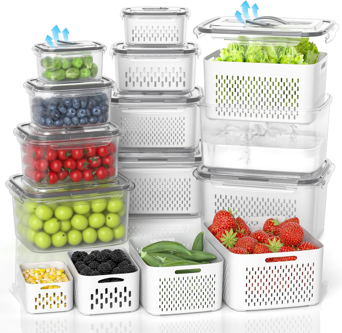 damynuo 10Pack Fruit Storage Containers for Fridge - Berry Containers with Vent and Handle Lids, Fruit Containers for Fridge with Colander, lettuce keeper for Refrigerator Organizers and Storage
