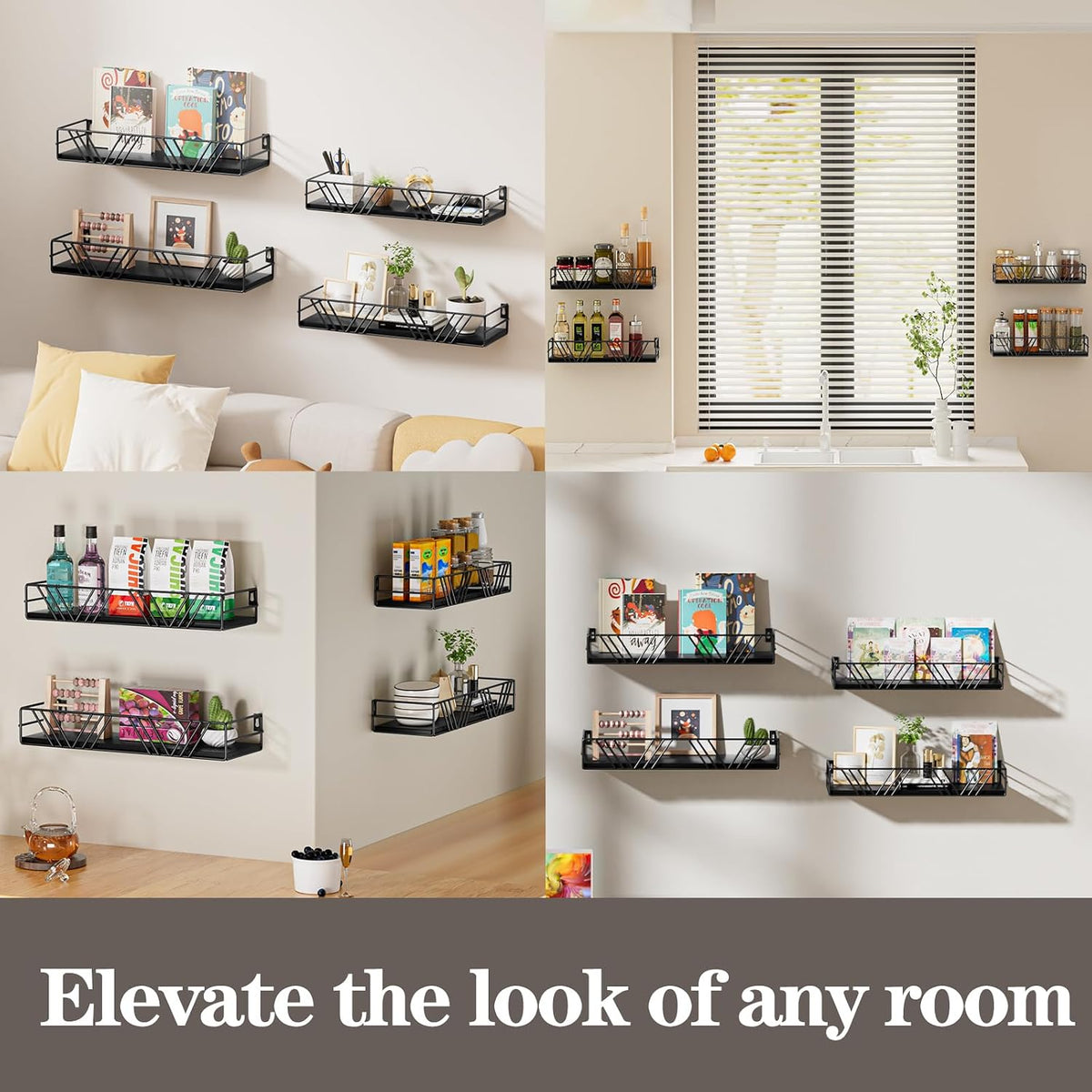 Amaoot Floating Shelves for Wall Set of 4, Wall Shelf Wood Floating Shelf