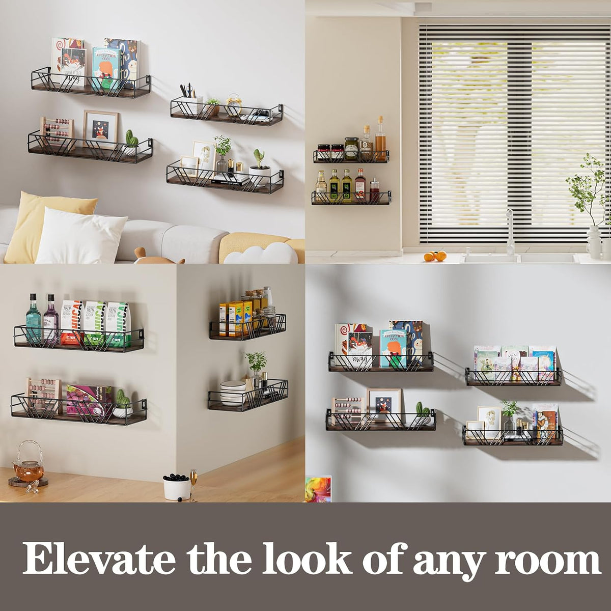 Amaoot Floating Shelves for Wall Set of 4, Wall Shelf Wood Floating Shelf