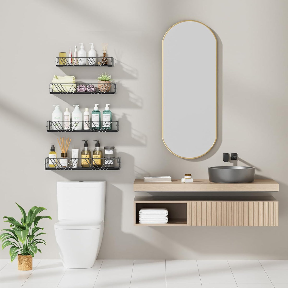 Amaoot Floating Shelves for Wall Set of 4, Wall Shelf Wood Floating Shelf