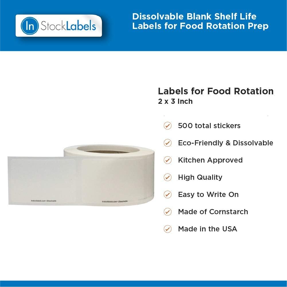 Dissolvable Food Storage Labels, 2 x 3 Inch, 500-Pack - Convenient Blank Adhesive Stickers for Organization and Food Rotation, Meal Prep Stickers Dissolve in Water