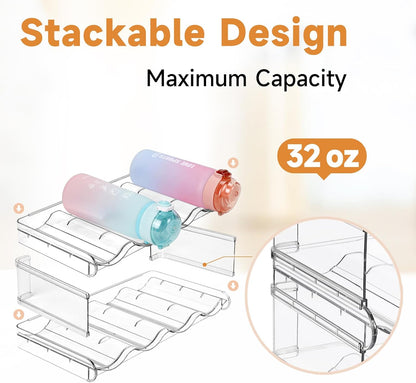 Stackable Water Bottle Organizer, Large Compartment Water Bottle Holder, 4 Tier Clear Water Bottle Organizer for Cabinet, Bottle Rack for Kitchen Organization and Storage - Hold 16 Bottles