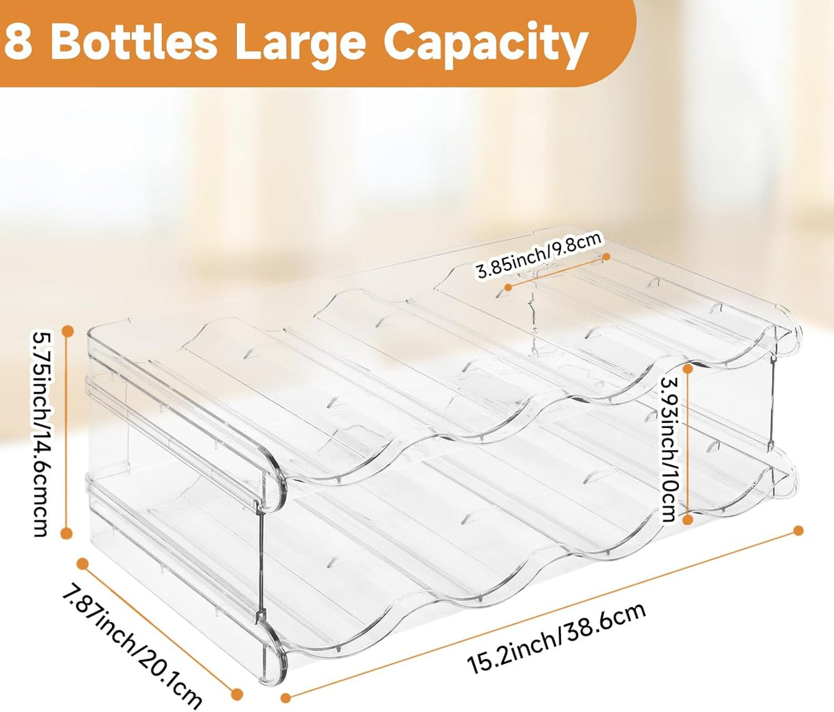 Stackable Water Bottle Organizer, Large Compartment Water Bottle Holder, 4 Tier Clear Water Bottle Organizer for Cabinet, Bottle Rack for Kitchen Organization and Storage - Hold 16 Bottles