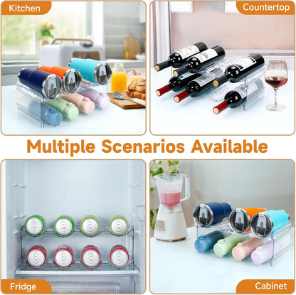 Stackable Water Bottle Organizer, Large Compartment Water Bottle Holder, 4 Tier Clear Water Bottle Organizer for Cabinet, Bottle Rack for Kitchen Organization and Storage - Hold 16 Bottles