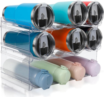 Stackable Water Bottle Organizer, Large Compartment Water Bottle Holder, 4 Tier Clear Water Bottle Organizer for Cabinet, Bottle Rack for Kitchen Organization and Storage - Hold 16 Bottles
