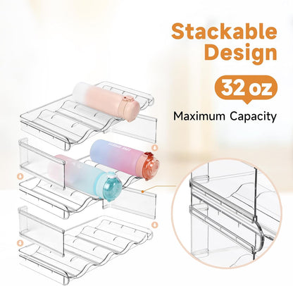 Stackable Water Bottle Organizer, Large Compartment Water Bottle Holder, 4 Tier Clear Water Bottle Organizer for Cabinet, Bottle Rack for Kitchen Organization and Storage - Hold 16 Bottles