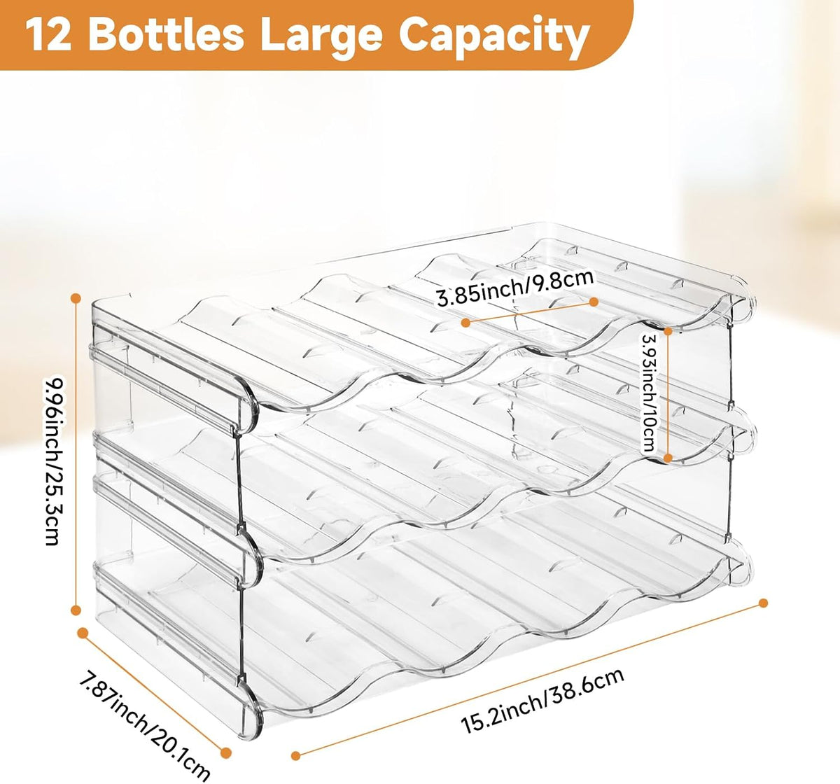 Stackable Water Bottle Organizer, Large Compartment Water Bottle Holder, 4 Tier Clear Water Bottle Organizer for Cabinet, Bottle Rack for Kitchen Organization and Storage - Hold 16 Bottles