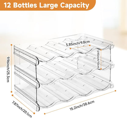 Stackable Water Bottle Organizer, Large Compartment Water Bottle Holder, 4 Tier Clear Water Bottle Organizer for Cabinet, Bottle Rack for Kitchen Organization and Storage - Hold 16 Bottles