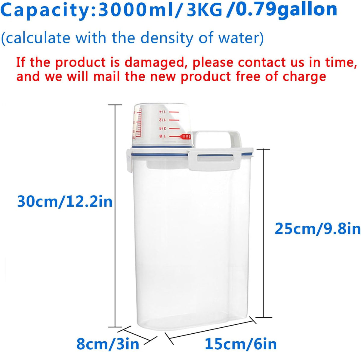 5.5 Lbs Rice Airtight Dry Food Storage Container Set of 4, Rice Storage Bin Cereal Containers Dispenser, Thicken Plastic Clear Food Storage Box with Pouring Spout, Measring Cup for Grain, Flour Snacks | BPA Free, Airtight Lid, with Pouring Spout, Clear,