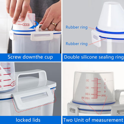 5.5 Lbs Rice Airtight Dry Food Storage Container Set of 4, Rice Storage Bin Cereal Containers Dispenser, Thicken Plastic Clear Food Storage Box with Pouring Spout, Measring Cup for Grain, Flour Snacks | BPA Free, Airtight Lid, with Pouring Spout, Clear,