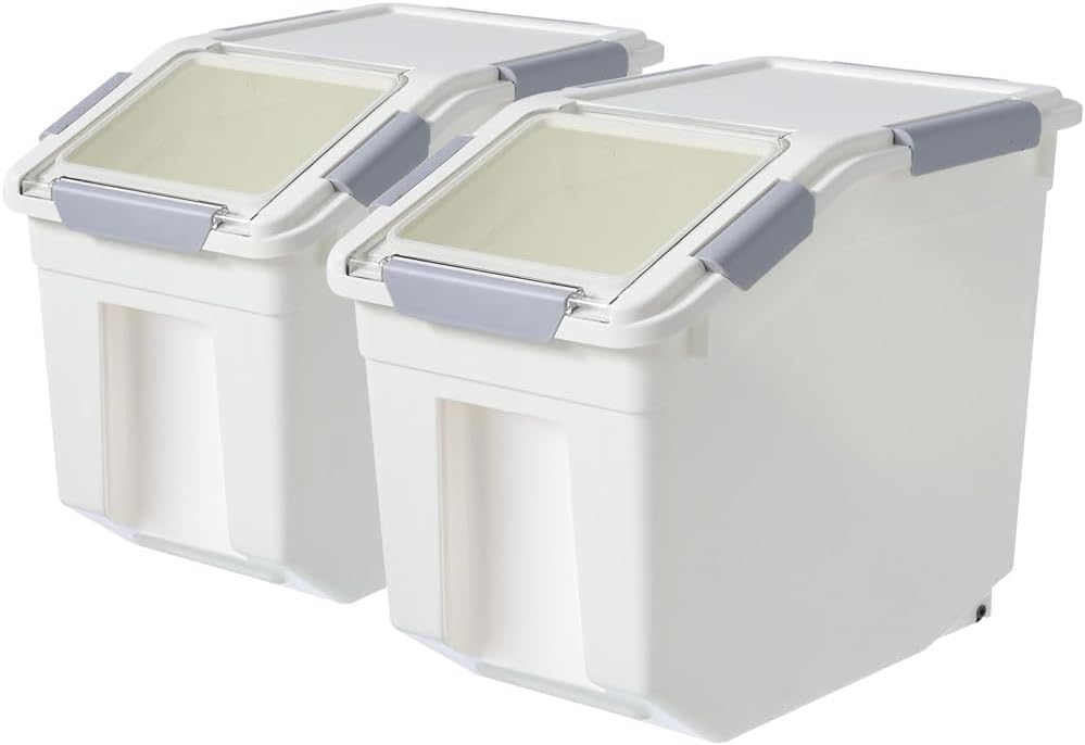 5.5 Lbs Rice Airtight Dry Food Storage Container Set of 4, Rice Storage Bin Cereal Containers Dispenser, Thicken Plastic Clear Food Storage Box with Pouring Spout, Measring Cup for Grain, Flour Snacks | BPA Free, Airtight Lid, with Pouring Spout, Clear,