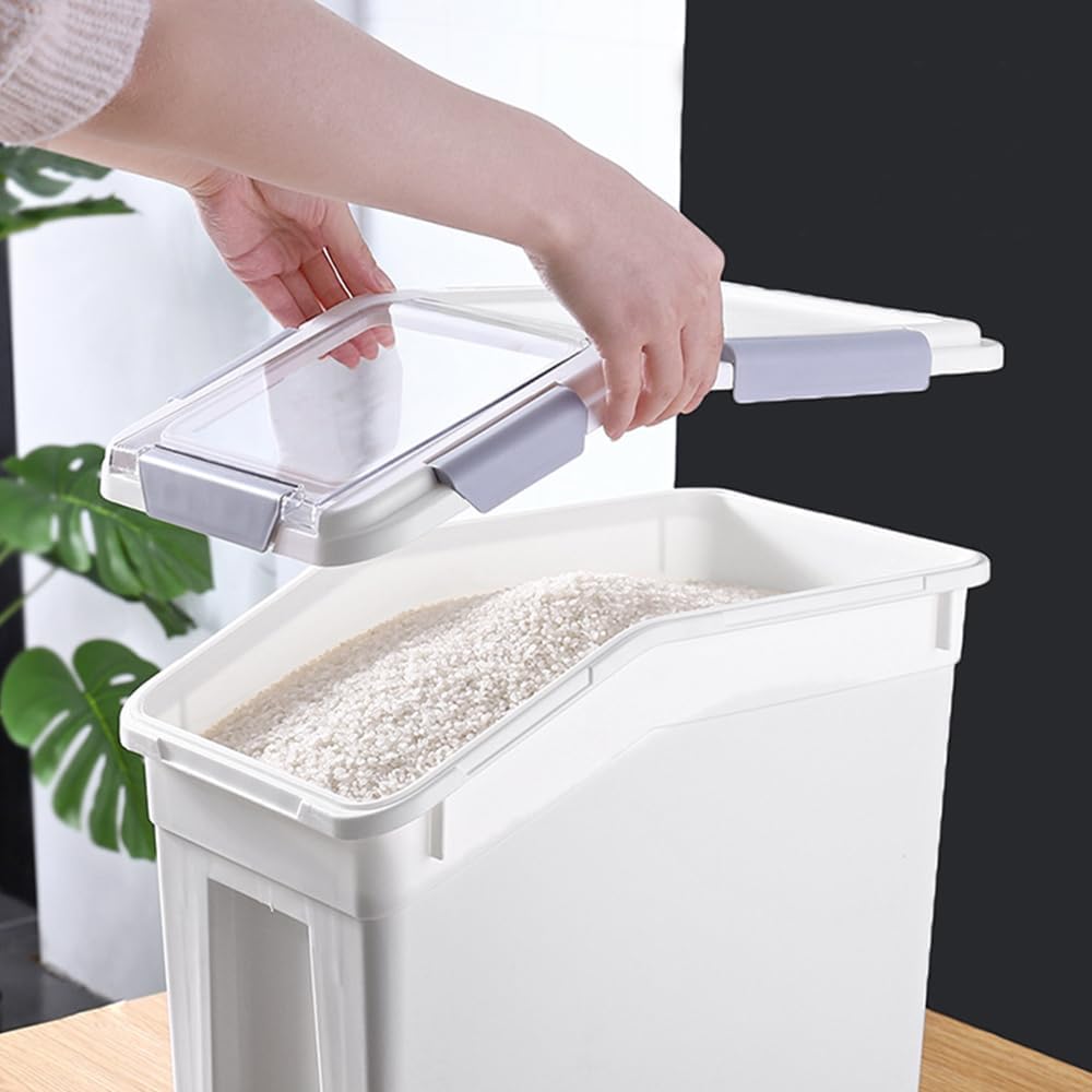 5.5 Lbs Rice Airtight Dry Food Storage Container Set of 4, Rice Storage Bin Cereal Containers Dispenser, Thicken Plastic Clear Food Storage Box with Pouring Spout, Measring Cup for Grain, Flour Snacks | BPA Free, Airtight Lid, with Pouring Spout, Clear,