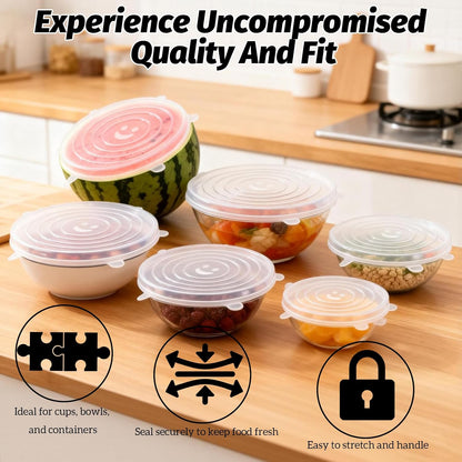 Reusable Silicone Stretch Lids for Food Storage Six Specifications of Reusable Silicone Bowl Cover Silicon Container Lid Covers for Various Food Containers Leftover Food Fruit Bowls